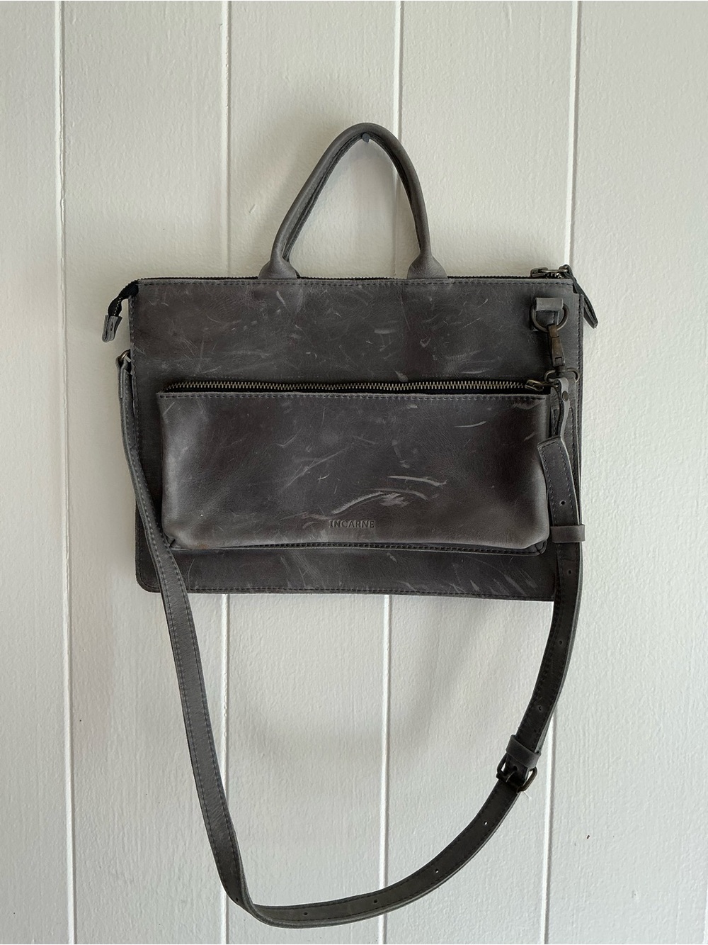 INCARNE Maryland Leather MacBook Laptop Bag Sleeve Vintage Gray Crossbody